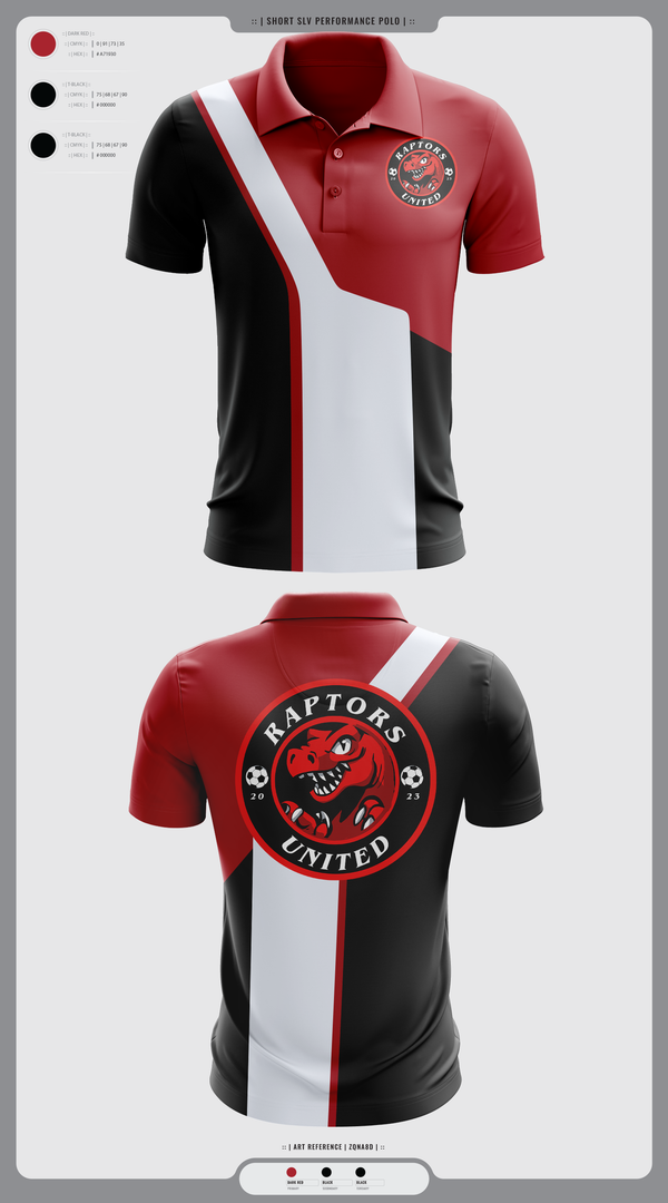 Short Sleeve Performance Polo, Raptors United, Men's Soccer, Teamtime, Team time, sublimation, custom sports apparel, team uniforms, spirit wear, spiritwear, sports uniforms, custom shirts, team store, custom team store, fundraiser sports, apparel fundraiser