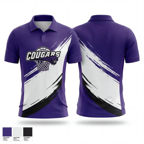 Short Sleeve Performance Polo, Cougars, Men's Basketball, Teamtime, Team time, sublimation, custom sports apparel, team uniforms, spirit wear, spiritwear, sports uniforms, custom shirts, team store, custom team store, fundraiser sports, apparel fundraiser