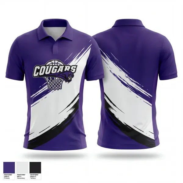 Short Sleeve Performance Polo, Cougars, Men's Basketball, Teamtime, Team time, sublimation, custom sports apparel, team uniforms, spirit wear, spiritwear, sports uniforms, custom shirts, team store, custom team store, fundraiser sports, apparel fundraiser