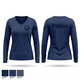 Womens Long Sleeve Vneck Shirt, Perryville Police Department, Police, Teamtime, Team time, sublimation, custom sports apparel, team uniforms, spirit wear, spiritwear, sports uniforms, custom shirts, team store, custom team store, fundraiser sports, apparel fundraiser