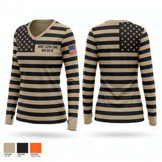 Womens Long Sleeve Vneck Shirt, HHC 112th SIG BN (SO) (A), Army, Teamtime, Team time, sublimation, custom sports apparel, team uniforms, spirit wear, spiritwear, sports uniforms, custom shirts, team store, custom team store, fundraiser sports, apparel fundraiser
