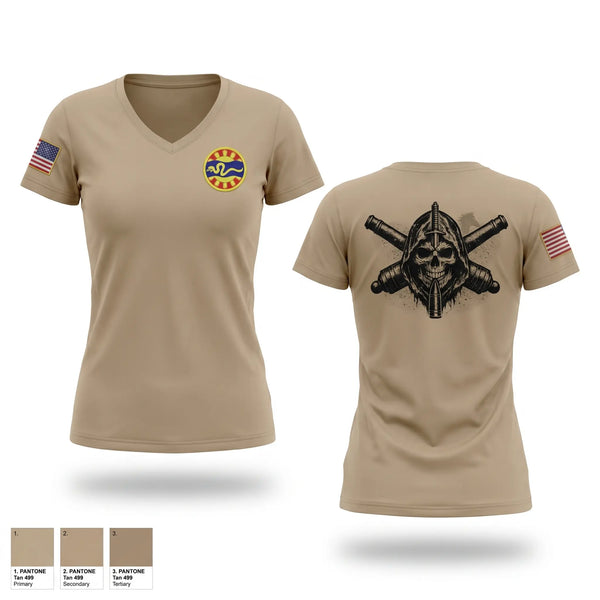 Womens Short Sleeve Vneck Shirt, 1-148 FA A Btry, National Guard, Teamtime, Team time, sublimation, custom sports apparel, team uniforms, spirit wear, spiritwear, sports uniforms, custom shirts, team store, custom team store, fundraiser sports, apparel fundraiser