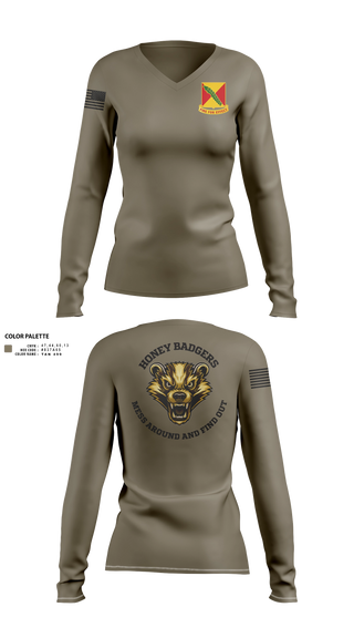 Womens Long Sleeve Vneck Shirt, Delta companyHHB 1-51 ADA, Army, Teamtime, Team time, sublimation, custom sports apparel, team uniforms, spirit wear, spiritwear, sports uniforms, custom shirts, team store, custom team store, fundraiser sports, apparel fundraiser