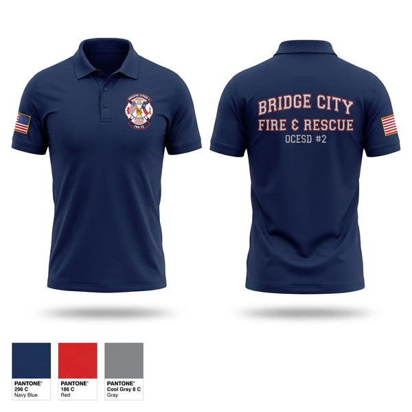 Short Sleeve Performance Polo, Bridge City Fire Department, Fire Department, Teamtime, Team time, sublimation, custom sports apparel, team uniforms, spirit wear, spiritwear, sports uniforms, custom shirts, team store, custom team store, fundraiser sports, apparel fundraiser