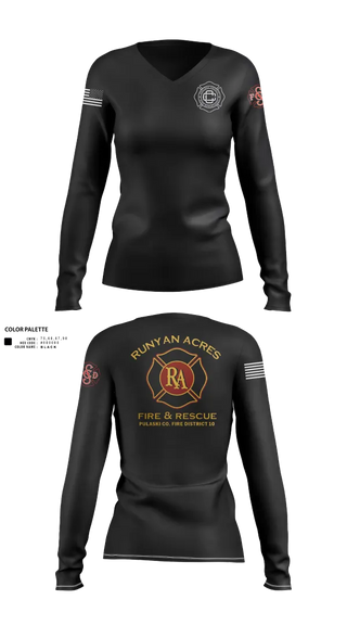 Womens Long Sleeve Vneck Shirt, RUNYAN ACRES FIRE DEPARTMENT, , Teamtime, Team time, sublimation, custom sports apparel, team uniforms, spirit wear, spiritwear, sports uniforms, custom shirts, team store, custom team store, fundraiser sports, apparel fundraiser