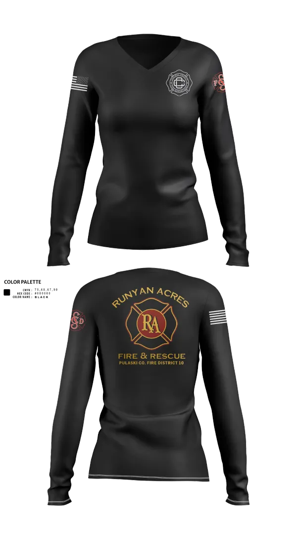 Womens Long Sleeve Vneck Shirt, RUNYAN ACRES FIRE DEPARTMENT, , Teamtime, Team time, sublimation, custom sports apparel, team uniforms, spirit wear, spiritwear, sports uniforms, custom shirts, team store, custom team store, fundraiser sports, apparel fundraiser