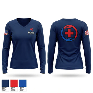 Womens Long Sleeve Vneck Shirt, Pulse Search and Rescue, EMS/EMT, Teamtime, Team time, sublimation, custom sports apparel, team uniforms, spirit wear, spiritwear, sports uniforms, custom shirts, team store, custom team store, fundraiser sports, apparel fundraiser