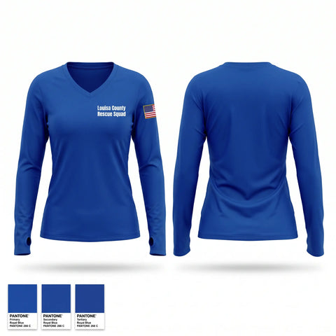 Womens Long Sleeve Vneck Shirt, Louisa County Rescue Squad, EMS/EMT, Teamtime, Team time, sublimation, custom sports apparel, team uniforms, spirit wear, spiritwear, sports uniforms, custom shirts, team store, custom team store, fundraiser sports, apparel fundraiser