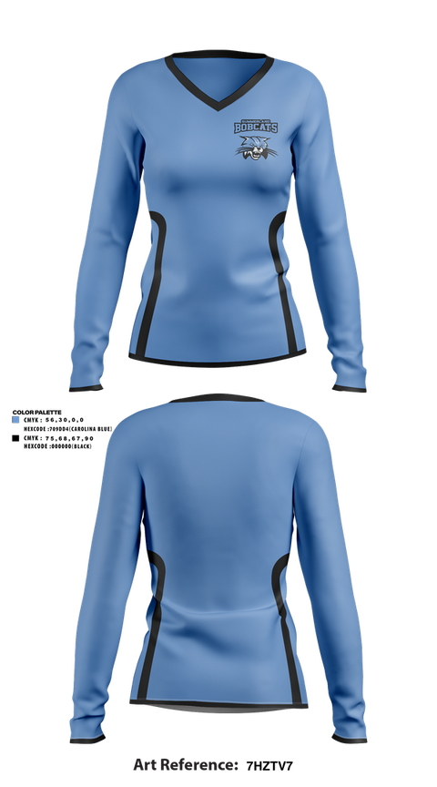 Womens Long Sleeve Vneck Shirt, Summerland Bobcats, Women's Basketball, Teamtime, Team time, sublimation, custom sports apparel, team uniforms, spirit wear, spiritwear, sports uniforms, custom shirts, team store, custom team store, fundraiser sports, apparel fundraiser