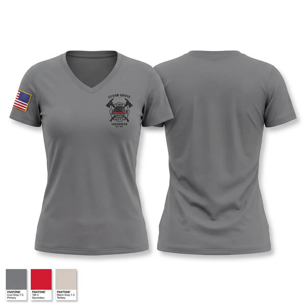 Womens Short Sleeve Vneck Shirt, Cedar Grove Volunteer Fire Dept, Fire Department, Teamtime, Team time, sublimation, custom sports apparel, team uniforms, spirit wear, spiritwear, sports uniforms, custom shirts, team store, custom team store, fundraiser sports, apparel fundraiser