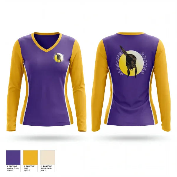 Womens Long Sleeve Vneck Shirt, Alakanuk Braves, Wrestling, Teamtime, Team time, sublimation, custom sports apparel, team uniforms, spirit wear, spiritwear, sports uniforms, custom shirts, team store, custom team store, fundraiser sports, apparel fundraiser