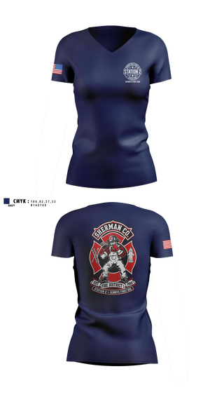 Womens Short Sleeve Vneck Shirt, Sherman County Fire District 1, Fire Department, Teamtime, Team time, sublimation, custom sports apparel, team uniforms, spirit wear, spiritwear, sports uniforms, custom shirts, team store, custom team store, fundraiser sports, apparel fundraiser