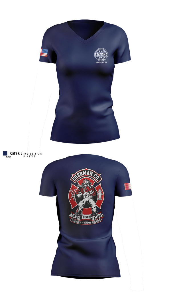 Womens Short Sleeve Vneck Shirt, Sherman County Fire District 1, Fire Department, Teamtime, Team time, sublimation, custom sports apparel, team uniforms, spirit wear, spiritwear, sports uniforms, custom shirts, team store, custom team store, fundraiser sports, apparel fundraiser