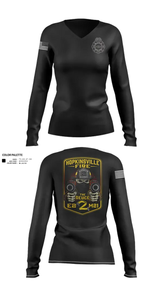 Womens Long Sleeve Vneck Shirt, Hopkinsville Fire Department, Fire Department, Teamtime, Team time, sublimation, custom sports apparel, team uniforms, spirit wear, spiritwear, sports uniforms, custom shirts, team store, custom team store, fundraiser sports, apparel fundraiser