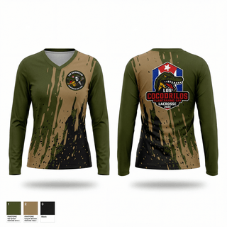 Womens Long Sleeve Vneck Shirt, Los Cocodrilos, Men's Lacrosse, Teamtime, Team time, sublimation, custom sports apparel, team uniforms, spirit wear, spiritwear, sports uniforms, custom shirts, team store, custom team store, fundraiser sports, apparel fundraiser