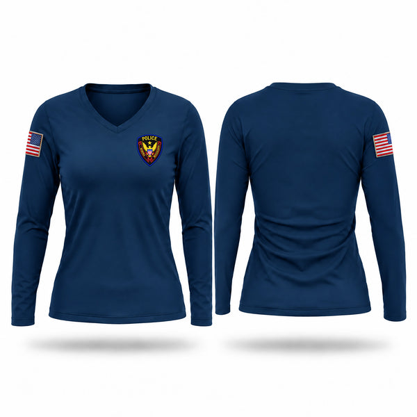 Womens Long Sleeve Vneck Shirt, Winona Police Department, Police, Teamtime, Team time, sublimation, custom sports apparel, team uniforms, spirit wear, spiritwear, sports uniforms, custom shirts, team store, custom team store, fundraiser sports, apparel fundraiser