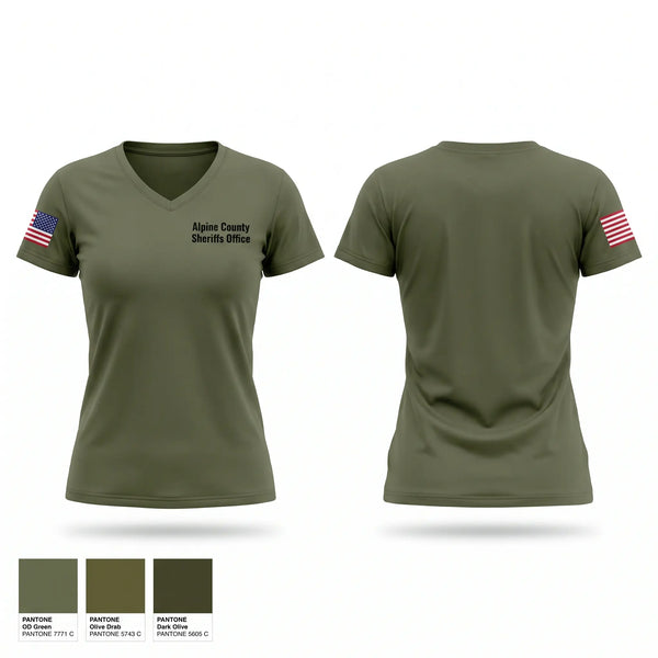 Womens Short Sleeve Vneck Shirt, Alpine County Sheriff’s Office, Police, Teamtime, Team time, sublimation, custom sports apparel, team uniforms, spirit wear, spiritwear, sports uniforms, custom shirts, team store, custom team store, fundraiser sports, apparel fundraiser