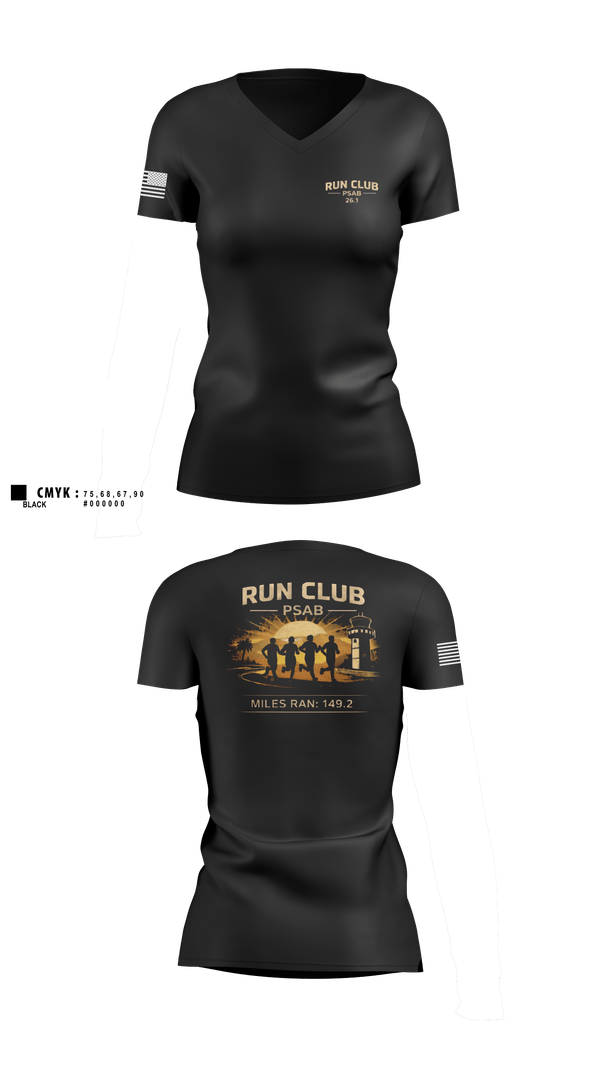 Womens Short Sleeve Vneck Shirt, RUN CLUB (PSAB), Air Force, Teamtime, Team time, sublimation, custom sports apparel, team uniforms, spirit wear, spiritwear, sports uniforms, custom shirts, team store, custom team store, fundraiser sports, apparel fundraiser