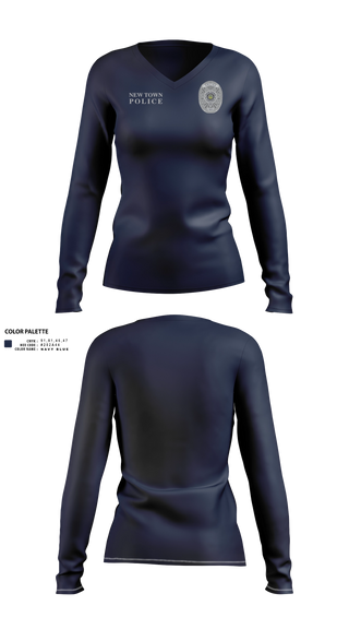 Womens Long Sleeve Vneck Shirt, New Town Police Department, Police, Teamtime, Team time, sublimation, custom sports apparel, team uniforms, spirit wear, spiritwear, sports uniforms, custom shirts, team store, custom team store, fundraiser sports, apparel fundraiser