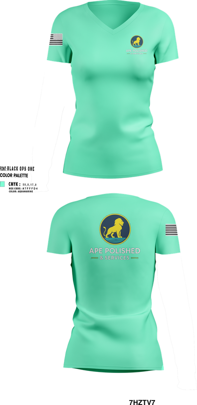 APE Polish & Service 44310358 Women's Short Sleeve V-neck Shirt - 23