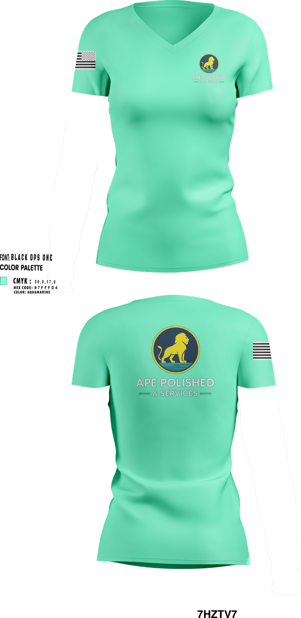 APE Polish & Service 44310358 Women's Short Sleeve V-neck Shirt - 23