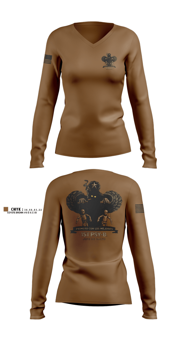 Womens Long Sleeve Vneck Shirt, 1st PSY-B(A), Army, Teamtime, Team time, sublimation, custom sports apparel, team uniforms, spirit wear, spiritwear, sports uniforms, custom shirts, team store, custom team store, fundraiser sports, apparel fundraiser