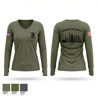 Womens Long Sleeve Vneck Shirt, FUGITIVE OPERATIONS TEAM, Police, Teamtime, Team time, sublimation, custom sports apparel, team uniforms, spirit wear, spiritwear, sports uniforms, custom shirts, team store, custom team store, fundraiser sports, apparel fundraiser