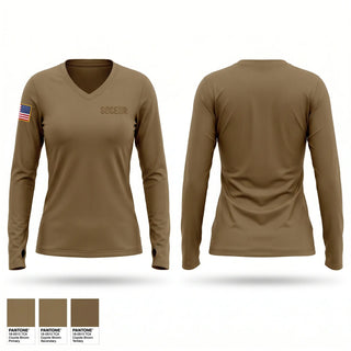Womens Long Sleeve Vneck Shirt, SOCEUR, Army, Teamtime, Team time, sublimation, custom sports apparel, team uniforms, spirit wear, spiritwear, sports uniforms, custom shirts, team store, custom team store, fundraiser sports, apparel fundraiser