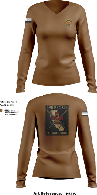 Womens Long Sleeve Vneck Shirt, 2nd Medical BDE, Army, Teamtime, Team time, sublimation, custom sports apparel, team uniforms, spirit wear, spiritwear, sports uniforms, custom shirts, team store, custom team store, fundraiser sports, apparel fundraiser