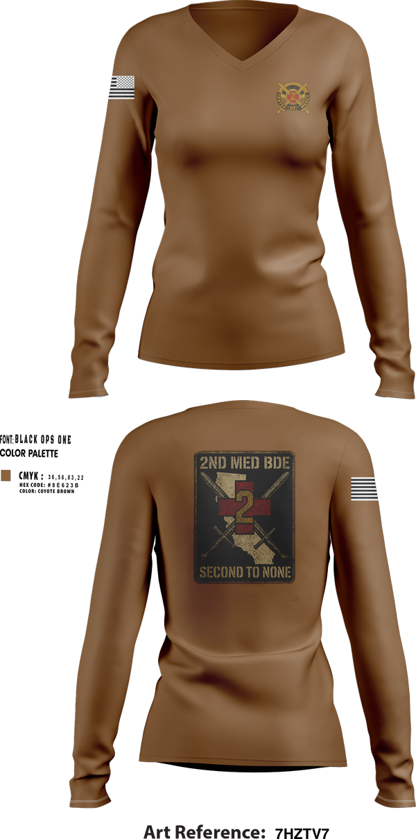 Womens Long Sleeve Vneck Shirt, 2nd Medical BDE, Army, Teamtime, Team time, sublimation, custom sports apparel, team uniforms, spirit wear, spiritwear, sports uniforms, custom shirts, team store, custom team store, fundraiser sports, apparel fundraiser