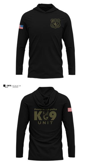 Long Sleeve Performance Shirt with hood, Dewey Beach Police K9, Police, Teamtime, Team time, sublimation, custom sports apparel, team uniforms, spirit wear, spiritwear, sports uniforms, custom shirts, team store, custom team store, fundraiser sports, apparel fundraiser