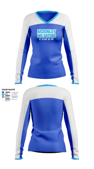 Womens Long Sleeve Vneck Shirt, McKinley MS Gators, Cheer, Teamtime, Team time, sublimation, custom sports apparel, team uniforms, spirit wear, spiritwear, sports uniforms, custom shirts, team store, custom team store, fundraiser sports, apparel fundraiser
