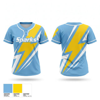 Two Button Softball Jersey, Sparks, Softball, Teamtime, Team time, sublimation, custom sports apparel, team uniforms, spirit wear, spiritwear, sports uniforms, custom shirts, team store, custom team store, fundraiser sports, apparel fundraiser