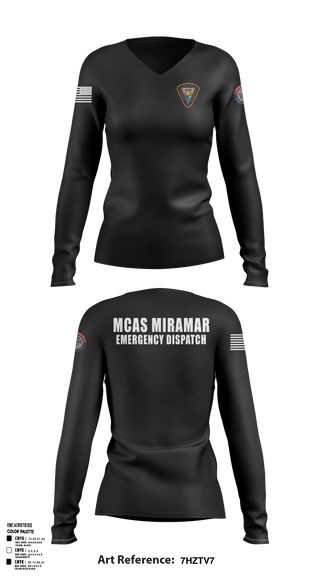 Womens Long Sleeve Vneck Shirt, MCAS Miramar Emergency Dispatch, Marines, Teamtime, Team time, sublimation, custom sports apparel, team uniforms, spirit wear, spiritwear, sports uniforms, custom shirts, team store, custom team store, fundraiser sports, apparel fundraiser