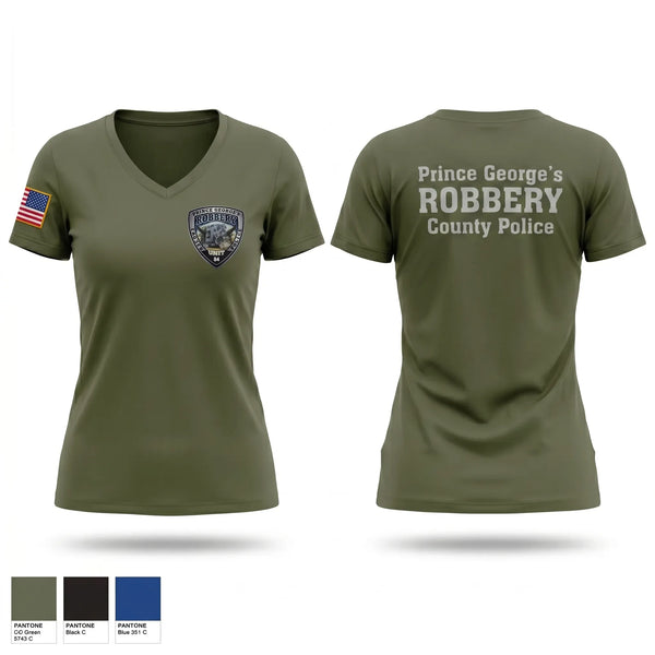Womens Short Sleeve Vneck Shirt, Prince George's County Police Robbery Unit, Police, Teamtime, Team time, sublimation, custom sports apparel, team uniforms, spirit wear, spiritwear, sports uniforms, custom shirts, team store, custom team store, fundraiser sports, apparel fundraiser