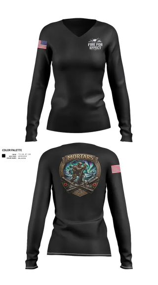 Womens Long Sleeve Vneck Shirt, MORTARS, National Guard, Teamtime, Team time, sublimation, custom sports apparel, team uniforms, spirit wear, spiritwear, sports uniforms, custom shirts, team store, custom team store, fundraiser sports, apparel fundraiser