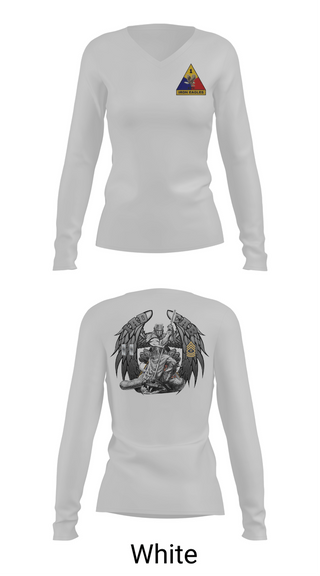 Womens Long Sleeve Vneck Shirt, HHC BDE, 1AD CAB, Army, Teamtime, Team time, sublimation, custom sports apparel, team uniforms, spirit wear, spiritwear, sports uniforms, custom shirts, team store, custom team store, fundraiser sports, apparel fundraiser