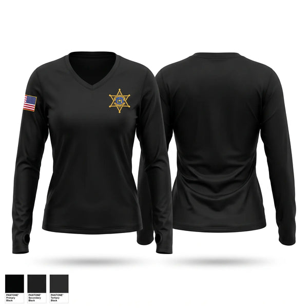 Womens Long Sleeve Vneck Shirt, Schuyler County Sheriff’s Office, Police, Teamtime, Team time, sublimation, custom sports apparel, team uniforms, spirit wear, spiritwear, sports uniforms, custom shirts, team store, custom team store, fundraiser sports, apparel fundraiser