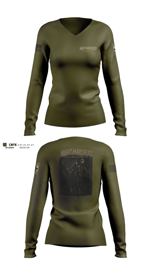 Womens Long Sleeve Vneck Shirt, 1ST SQUADRON, 299TH CAVALRY REGIMENT HAWAII ARMY NATIONAL GUARD 91-1227 ENTERPRISE AVENUE KAPOLEI, HAWAII 96707-2150, Army, Teamtime, Team time, sublimation, custom sports apparel, team uniforms, spirit wear, spiritwear, sports uniforms, custom shirts, team store, custom team store, fundraiser sports, apparel fundraiser