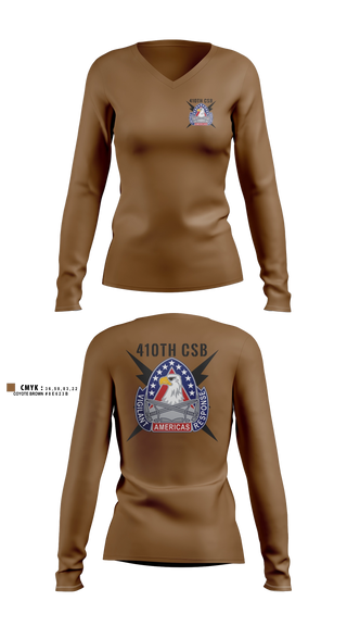 Womens Long Sleeve Vneck Shirt, 410th Contracting Support Brigade, Army, Teamtime, Team time, sublimation, custom sports apparel, team uniforms, spirit wear, spiritwear, sports uniforms, custom shirts, team store, custom team store, fundraiser sports, apparel fundraiser