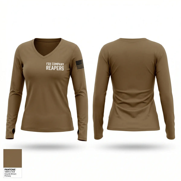 Womens Long Sleeve Vneck Shirt, Fox company reapers, National Guard, Teamtime, Team time, sublimation, custom sports apparel, team uniforms, spirit wear, spiritwear, sports uniforms, custom shirts, team store, custom team store, fundraiser sports, apparel fundraiser