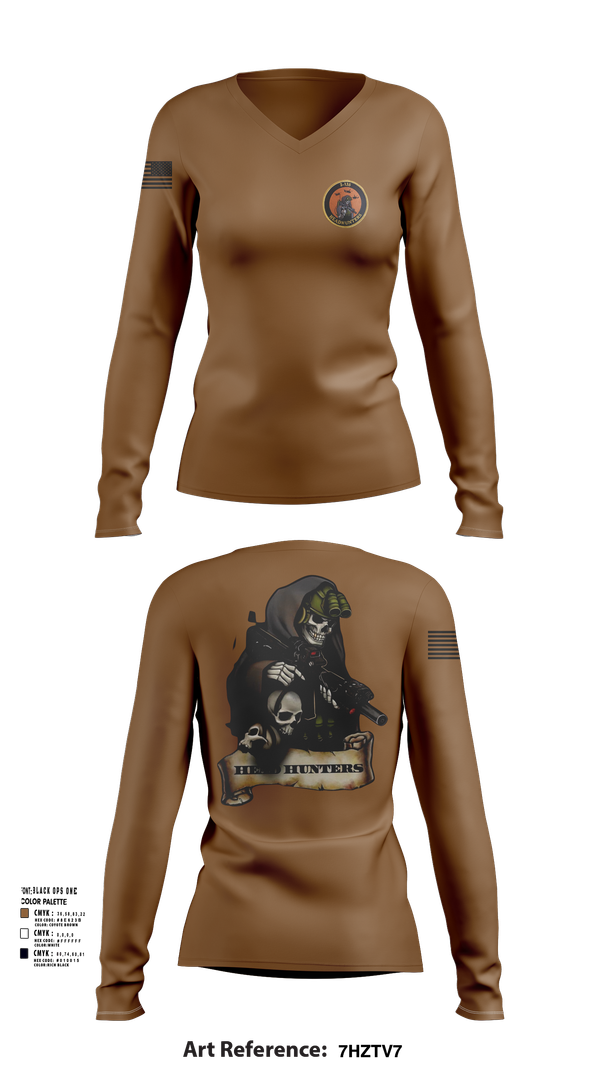 Womens Long Sleeve Vneck Shirt, HHC 2-135th AVN REG, , Teamtime, Team time, sublimation, custom sports apparel, team uniforms, spirit wear, spiritwear, sports uniforms, custom shirts, team store, custom team store, fundraiser sports, apparel fundraiser