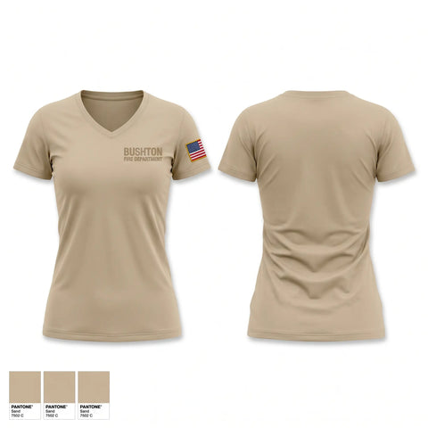 Womens Short Sleeve Vneck Shirt, Bushton Fire Department, Fire Department, Teamtime, Team time, sublimation, custom sports apparel, team uniforms, spirit wear, spiritwear, sports uniforms, custom shirts, team store, custom team store, fundraiser sports, apparel fundraiser