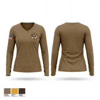 Womens Long Sleeve Vneck Shirt, Detachment 157, Air Force, Teamtime, Team time, sublimation, custom sports apparel, team uniforms, spirit wear, spiritwear, sports uniforms, custom shirts, team store, custom team store, fundraiser sports, apparel fundraiser