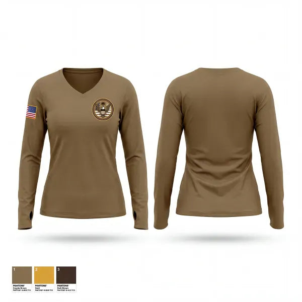 Womens Long Sleeve Vneck Shirt, Detachment 157, Air Force, Teamtime, Team time, sublimation, custom sports apparel, team uniforms, spirit wear, spiritwear, sports uniforms, custom shirts, team store, custom team store, fundraiser sports, apparel fundraiser