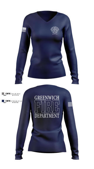 Womens Long Sleeve Vneck Shirt, Greenwich Fire Local 1042, Fire Department, Teamtime, Team time, sublimation, custom sports apparel, team uniforms, spirit wear, spiritwear, sports uniforms, custom shirts, team store, custom team store, fundraiser sports, apparel fundraiser