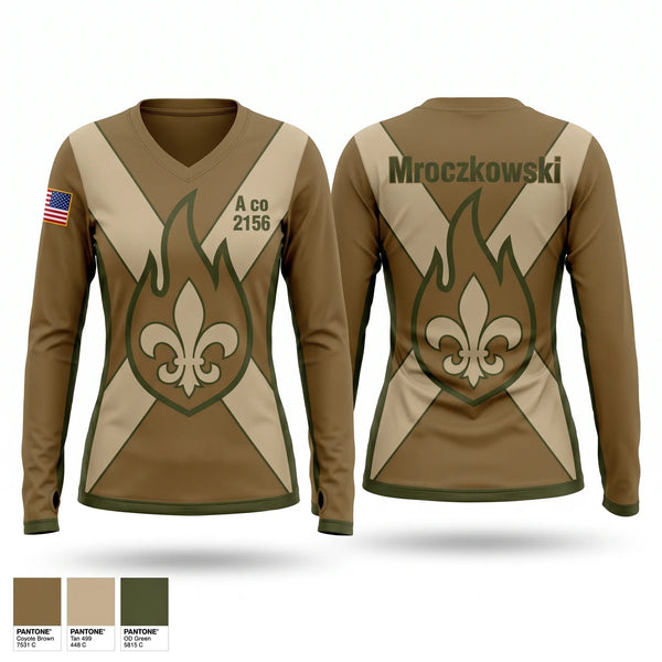 Womens Long Sleeve Vneck Shirt, A co 2-156, National Guard, Teamtime, Team time, sublimation, custom sports apparel, team uniforms, spirit wear, spiritwear, sports uniforms, custom shirts, team store, custom team store, fundraiser sports, apparel fundraiser