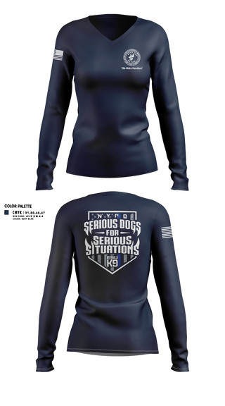 Womens Long Sleeve Vneck Shirt, NYPD ESU K9, Police, Teamtime, Team time, sublimation, custom sports apparel, team uniforms, spirit wear, spiritwear, sports uniforms, custom shirts, team store, custom team store, fundraiser sports, apparel fundraiser