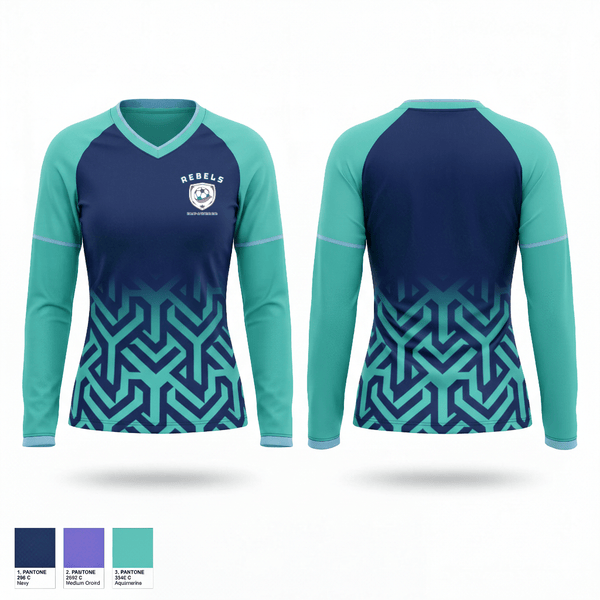 Womens Long Sleeve Vneck Shirt, Rebels, Women's Soccer, Teamtime, Team time, sublimation, custom sports apparel, team uniforms, spirit wear, spiritwear, sports uniforms, custom shirts, team store, custom team store, fundraiser sports, apparel fundraiser