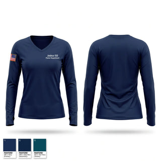 Womens Long Sleeve Vneck Shirt, Joshua ISD Police Department, Police, Teamtime, Team time, sublimation, custom sports apparel, team uniforms, spirit wear, spiritwear, sports uniforms, custom shirts, team store, custom team store, fundraiser sports, apparel fundraiser